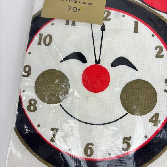 Vintage New Year's Eve Tablecloth Happy Clock Print 60 x 102 Party Table Cover - Picture 4 of 8